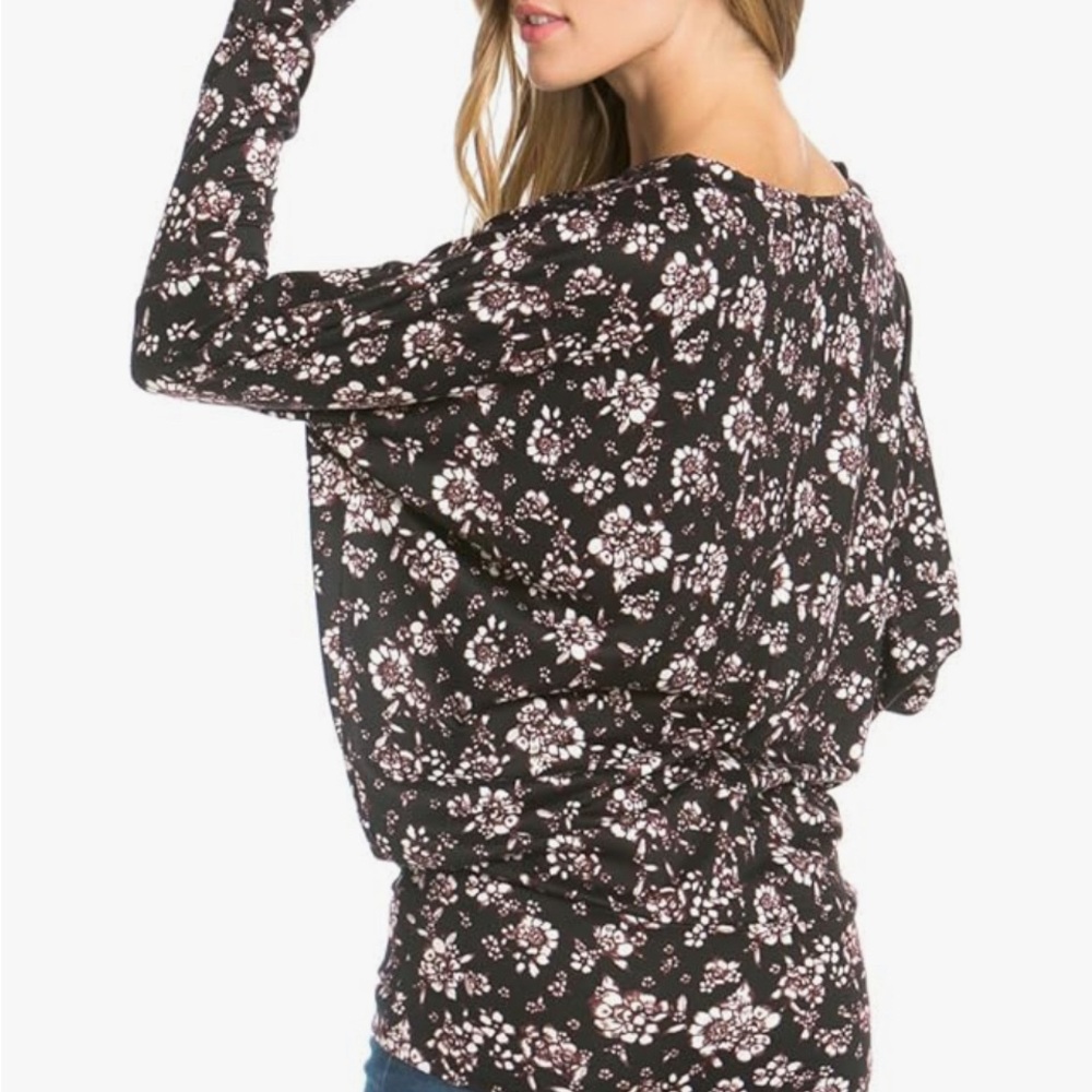 🔴2/$25 Black Floral Print Tunic Batwing Long-Sleeve Top